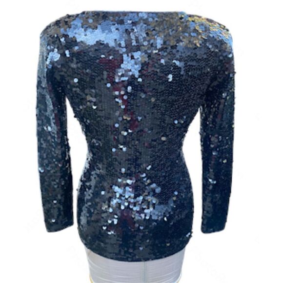 Cathy Hardwick Full Sequin BlackSweater 95% Lambs wool Sz. M Vintage 1980’s - Picture 2 of 6
